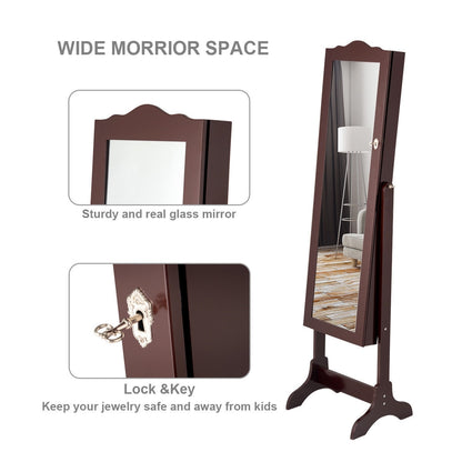 Freestanding Jewelry Armoire with Mirror, Drawers, and LED Lights