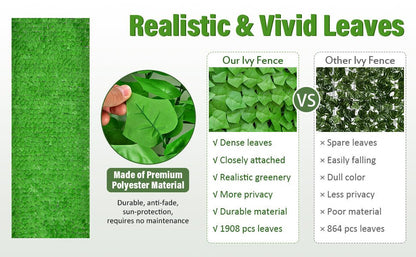 118" x 39" Artificial Ivy Privacy Fence – Lush Green Vine Décor for Outdoor & Indoor Spaces