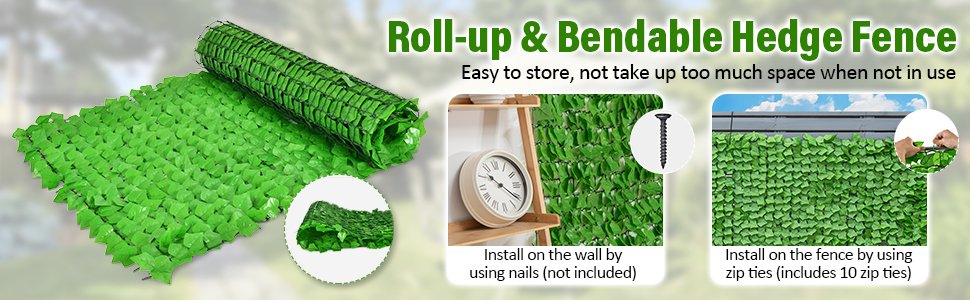 118" x 39" Artificial Ivy Privacy Fence – Lush Green Vine Décor for Outdoor & Indoor Spaces