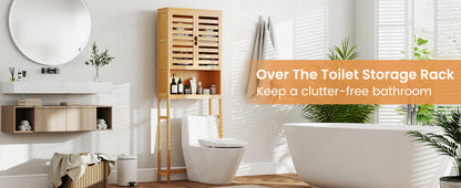 Natural Bamboo Over-The-Toilet Storage Cabinet with Adjustable Shelf