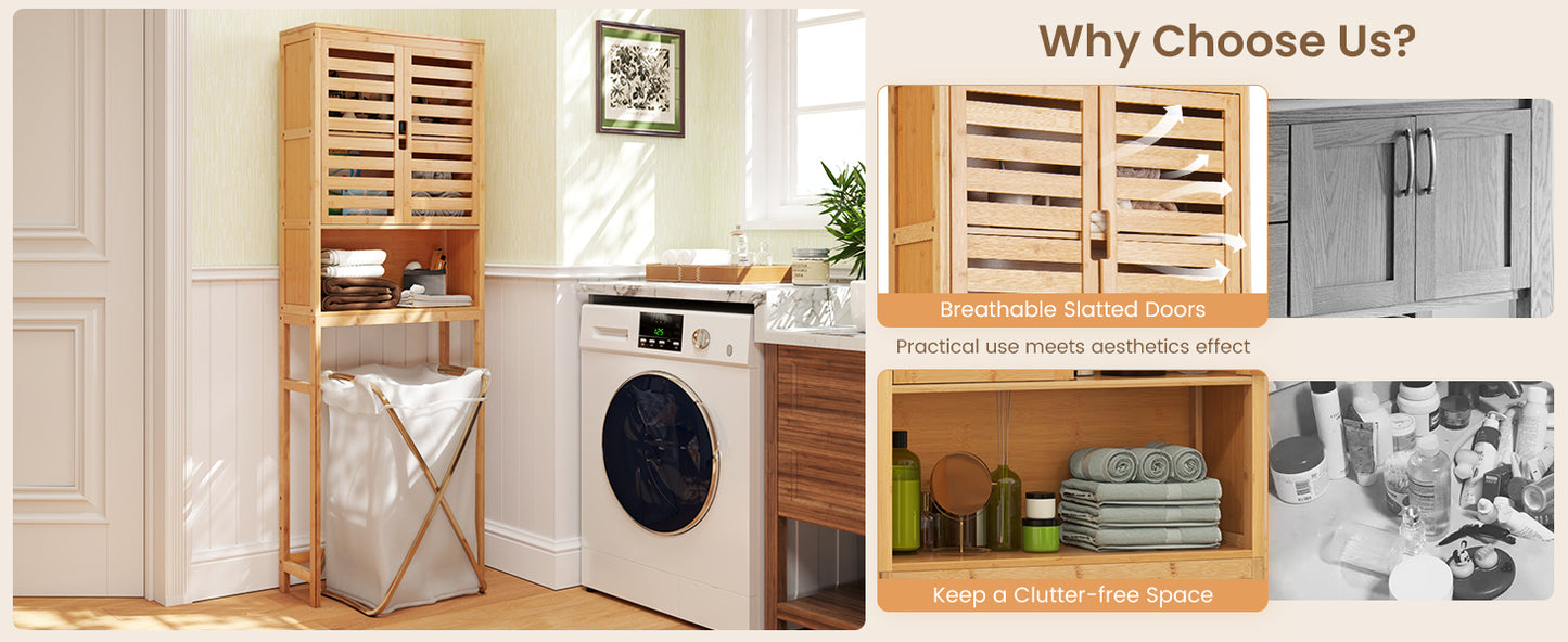 Natural Bamboo Over-The-Toilet Storage Cabinet with Adjustable Shelf
