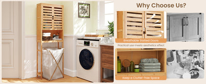 Natural Bamboo Over-The-Toilet Storage Cabinet with Adjustable Shelf