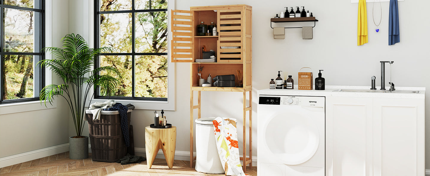 Natural Bamboo Over-The-Toilet Storage Cabinet with Adjustable Shelf