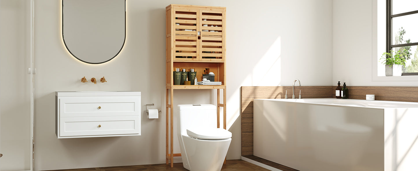 Natural Bamboo Over-The-Toilet Storage Cabinet with Adjustable Shelf