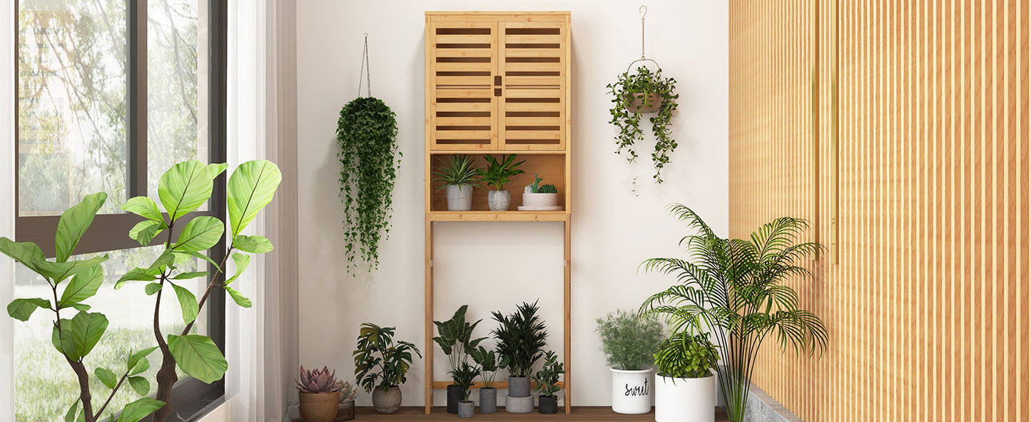 Natural Bamboo Over-The-Toilet Storage Cabinet with Adjustable Shelf