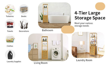 Bamboo 2-in-1 Tilt Out Laundry Hamper with 3 Tier Storage Shelf