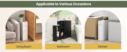 Slim White Bathroom Storage Cabinet with Slide Out Drawers