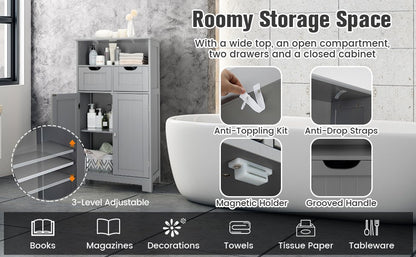 Adjustable Storage Bathroom Side Cabinet with Magnetic Doors