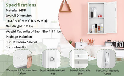 Wall-Mounted Bathroom Cabinet with Mirror and Adjustable Shelf