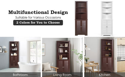 Tall Bathroom Corner Storage Cabinet with 3 Shelves and Double Doors
