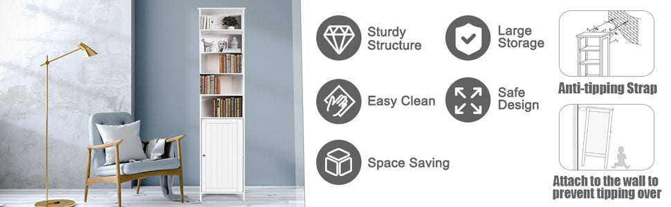 72 Inch Freestanding Tall Storage Cabinet with Adjustable Shelves & Cupboard