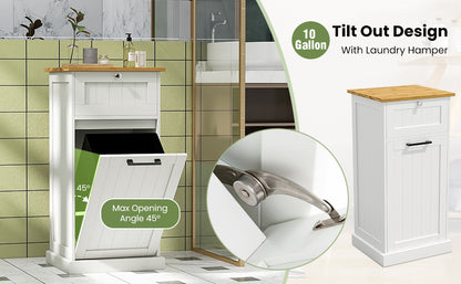Multi Function Bamboo Laundry Cabinet with Tilt-Out Hamper and Storage Drawer