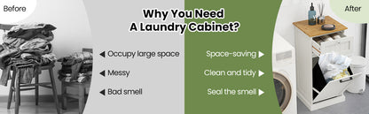 Multi Function Bamboo Laundry Cabinet with Tilt-Out Hamper and Storage Drawer