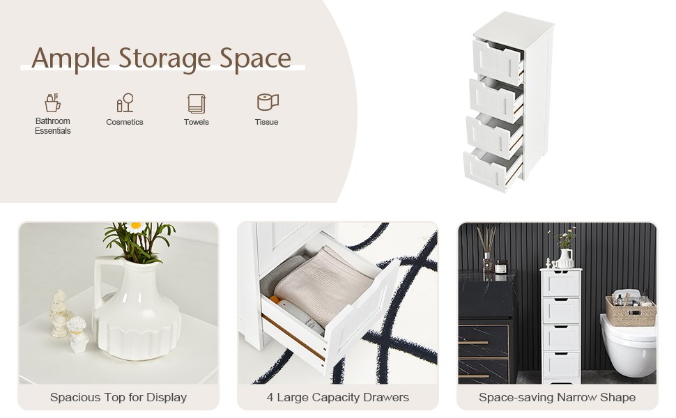Compact 4 Drawer Freestanding Storage Cabinet with Versatile Organizer