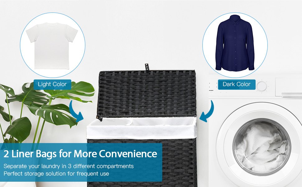 125L Multifunctional Laundry Hamper with Wheels & Detachable Liner Bags