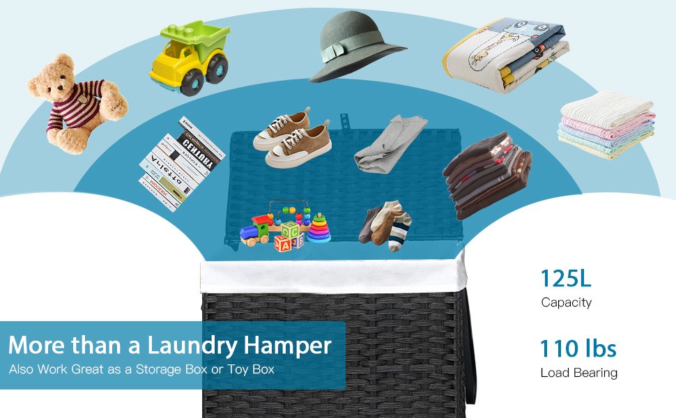 125L Multifunctional Laundry Hamper with Wheels & Detachable Liner Bags