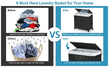 125L Multifunctional Laundry Hamper with Wheels & Detachable Liner Bags