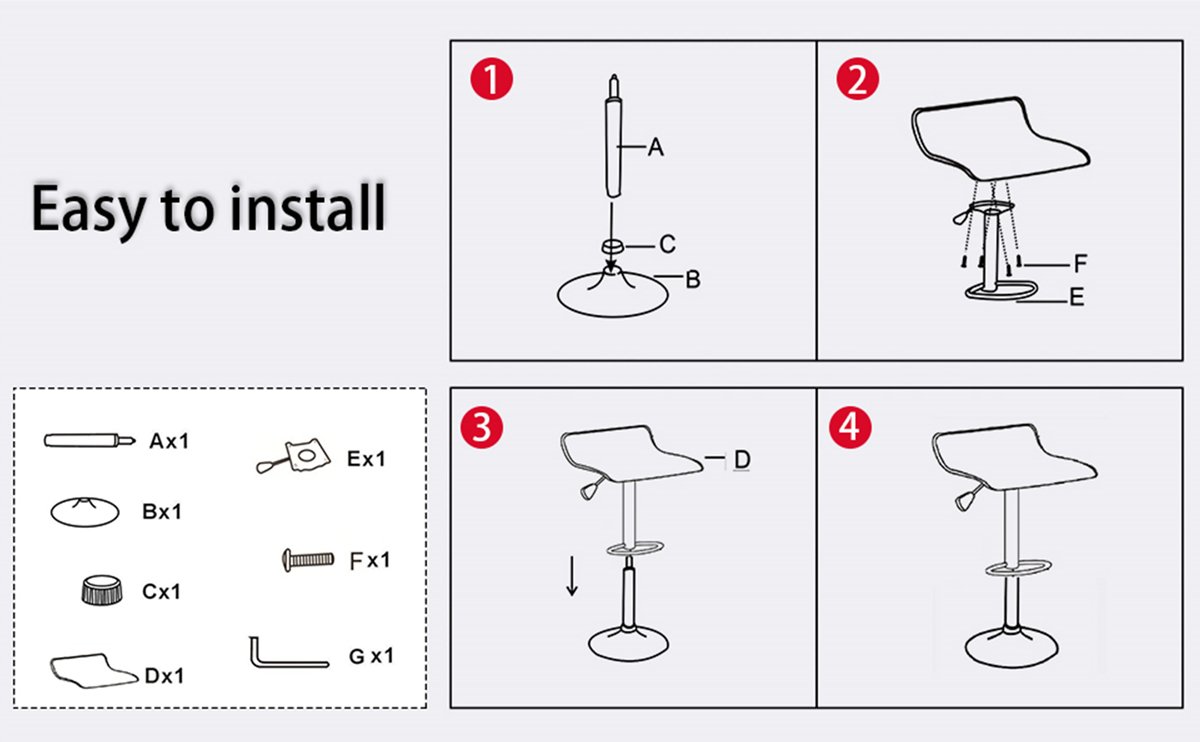 Set of 2 Adjustable Backless Bar Stools with PU Leather Seats and Chrome Steel Base in White