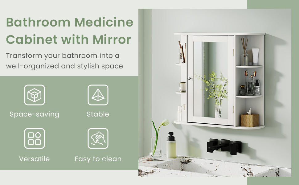 Wall-Mounted Bathroom Cabinet with Mirror, Adjustable Shelves & Ample Storage