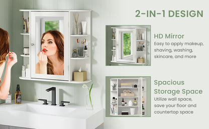 Wall-Mounted Bathroom Cabinet with Mirror, Adjustable Shelves & Ample Storage