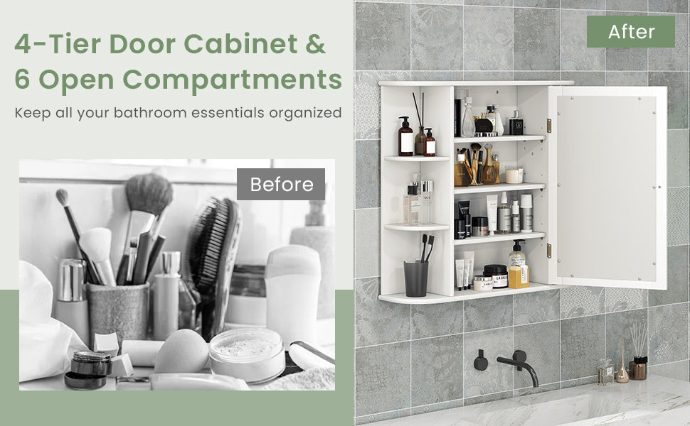 Wall-Mounted Bathroom Cabinet with Mirror, Adjustable Shelves & Ample Storage