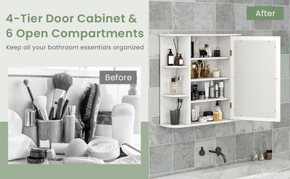 Wall-Mounted Bathroom Cabinet with Mirror, Adjustable Shelves & Ample Storage