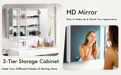 3 Door Wall-Mounted Medicine Cabinet with Adjustable Shelves