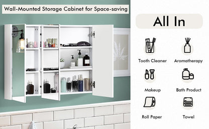 3 Door Wall-Mounted Medicine Cabinet with Adjustable Shelves