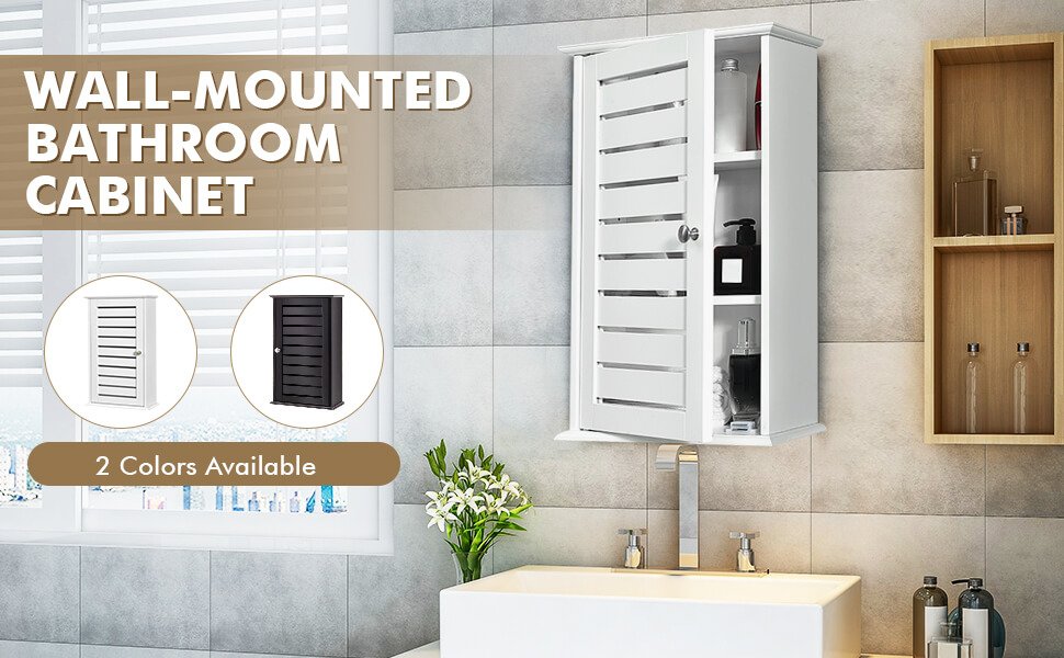 Wall-Mounted Medicine Cabinet with Adjustable Shelves and Louver Door