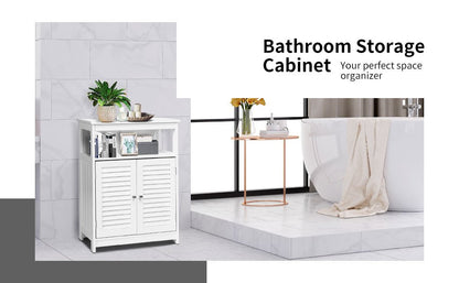 Wooden Freestanding Bathroom Cabinet with Double Shutter Doors for Storage