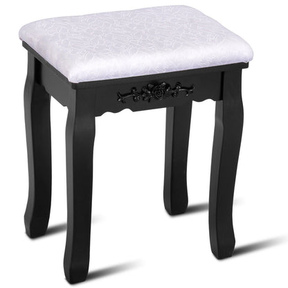 Elegant Vanity Table with Mirror, 3 Storage Drawers, and Matching Stool – Black
