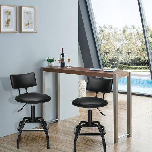 Adjustable Height Swivel Bar Stool with Vintage Style PU Leather Upholstery