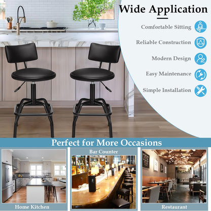 Adjustable Height Swivel Bar Stool with Vintage Style PU Leather Upholstery