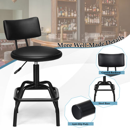 Adjustable Height Swivel Bar Stool with Vintage Style PU Leather Upholstery