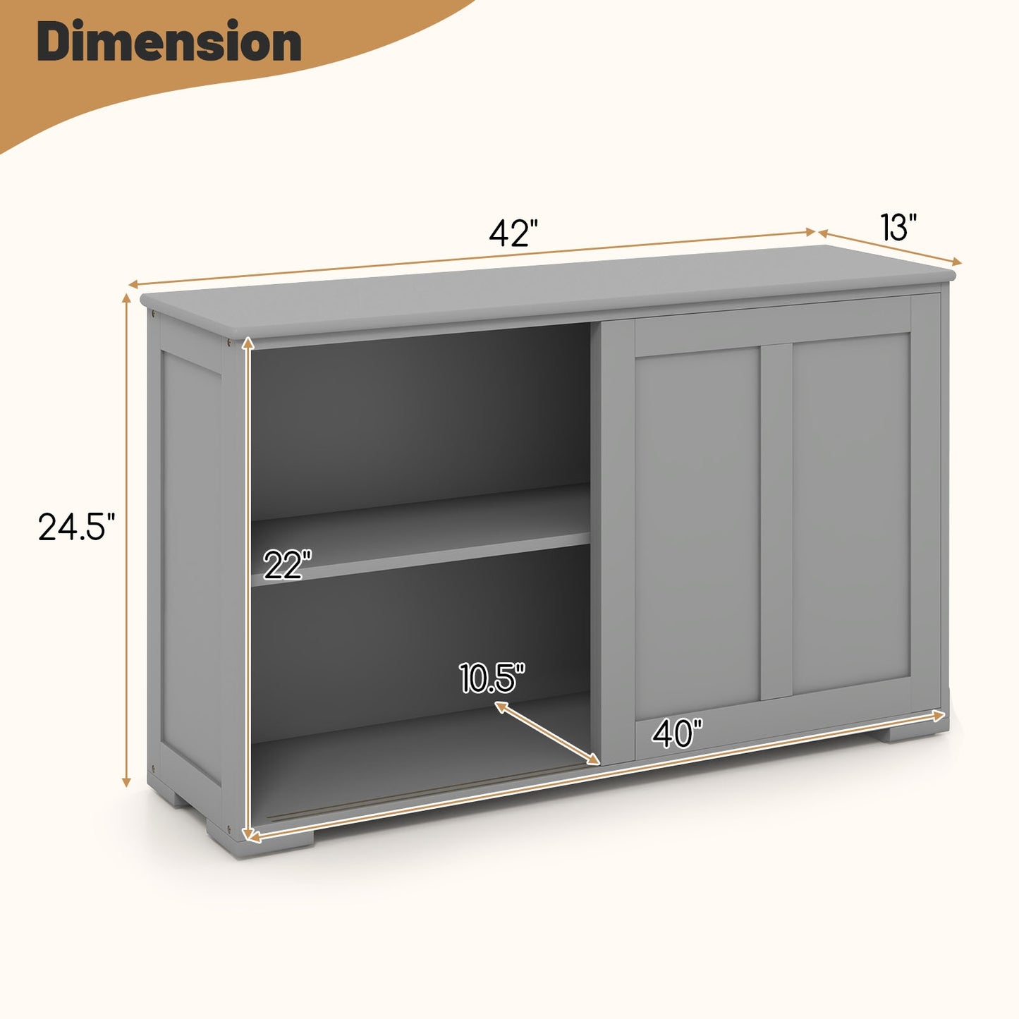 Stackable Kitchen Sideboard Cabinet with Adjustable Shelf for Pantry Dining or Entryway Storage in Grey