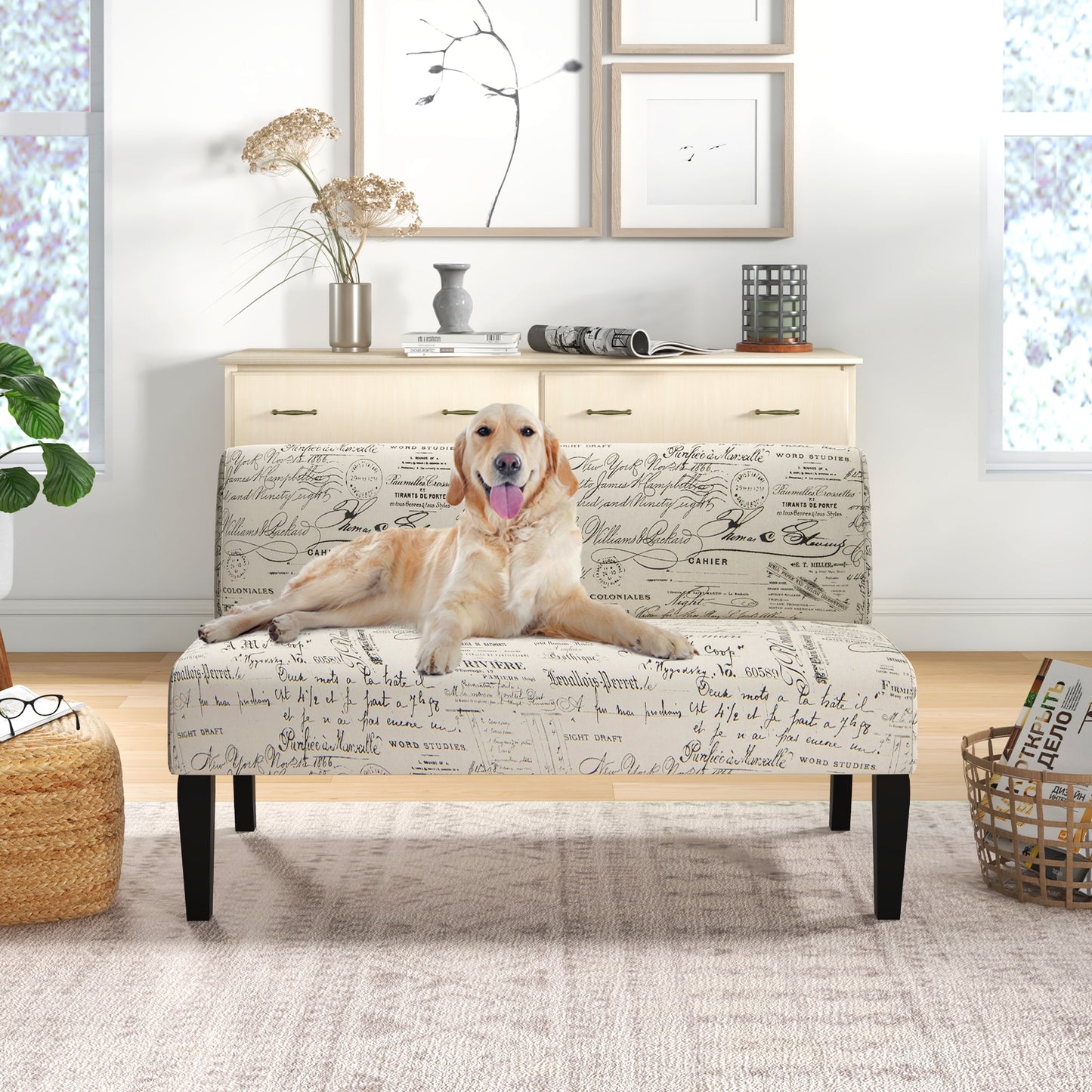 Modern Upholstered Loveseat Sofa with Solid Wood Legs and Armless Design