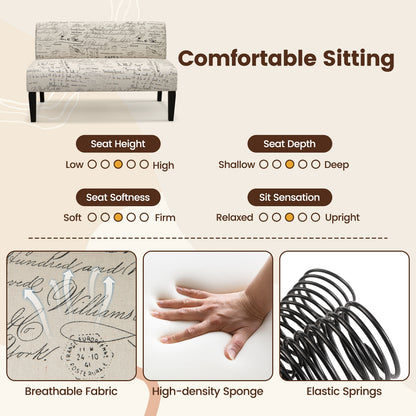 Modern Upholstered Loveseat Sofa with Solid Wood Legs and Armless Design
