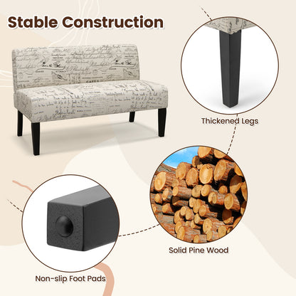 Modern Upholstered Loveseat Sofa with Solid Wood Legs and Armless Design