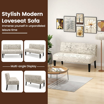 Modern Upholstered Loveseat Sofa with Solid Wood Legs and Armless Design