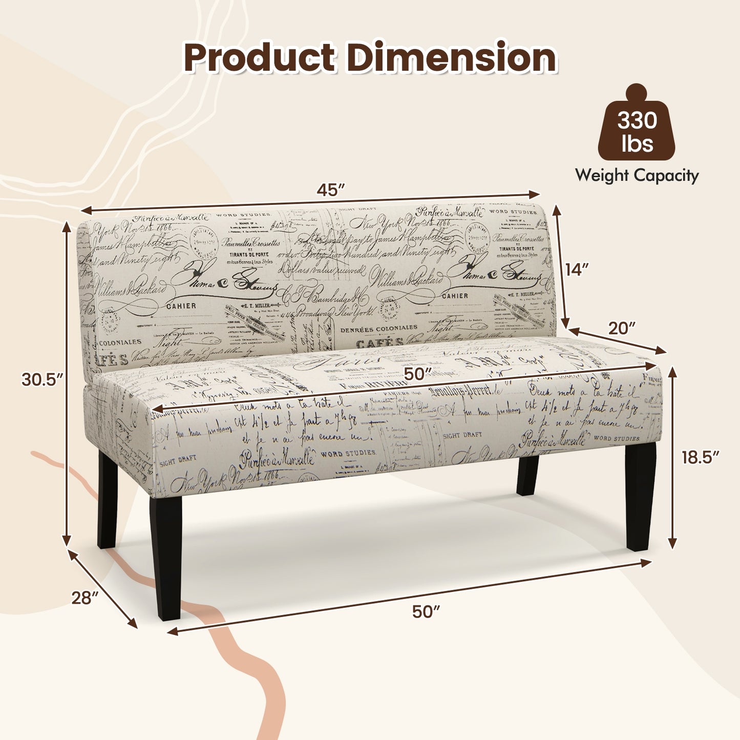 Modern Upholstered Loveseat Sofa with Solid Wood Legs and Armless Design