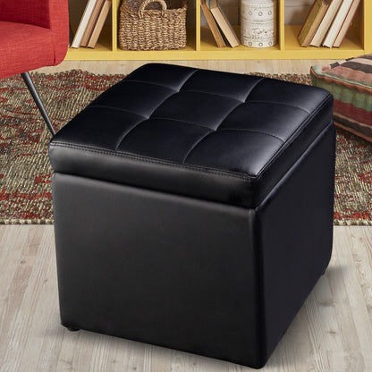 Compact Storage Pouffe Ottoman with Hinged Cover – Black