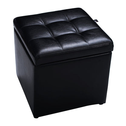 Compact Storage Pouffe Ottoman with Hinged Cover – Black