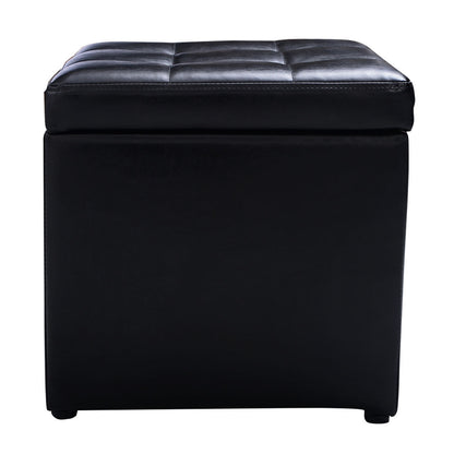 Compact Storage Pouffe Ottoman with Hinged Cover – Black