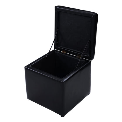Compact Storage Pouffe Ottoman with Hinged Cover – Black