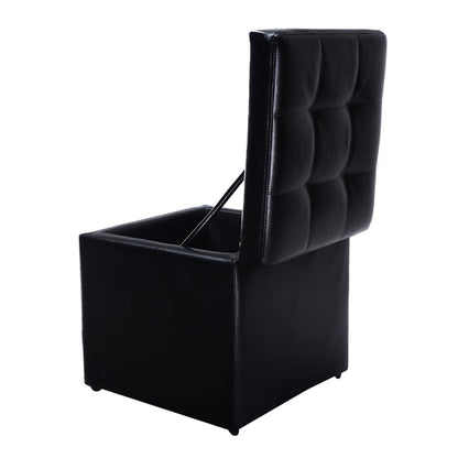 Compact Storage Pouffe Ottoman with Hinged Cover – Black
