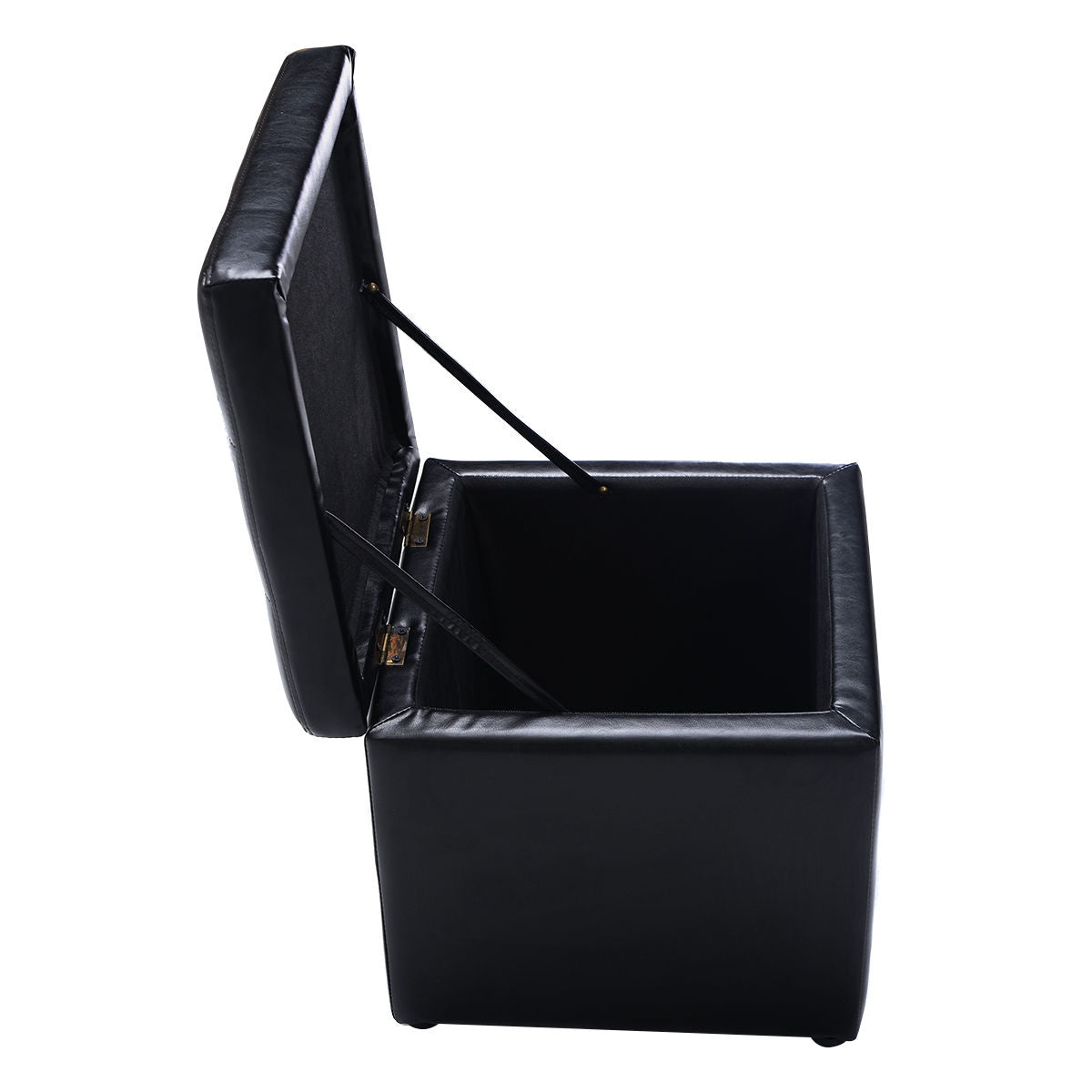 Compact Storage Pouffe Ottoman with Hinged Cover – Black