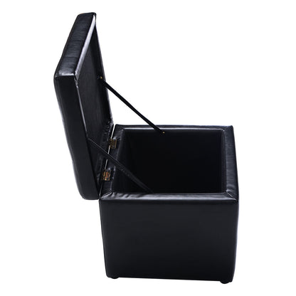 Compact Storage Pouffe Ottoman with Hinged Cover – Black
