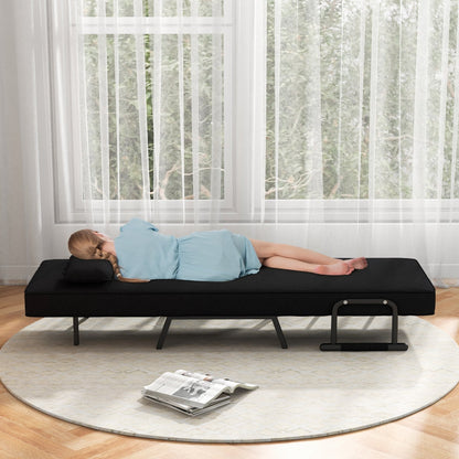 6 Position Folding Sleeper Armchair with Pillow and Sturdy Metal Frame in Black