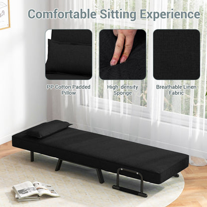 6 Position Folding Sleeper Armchair with Pillow and Sturdy Metal Frame in Black