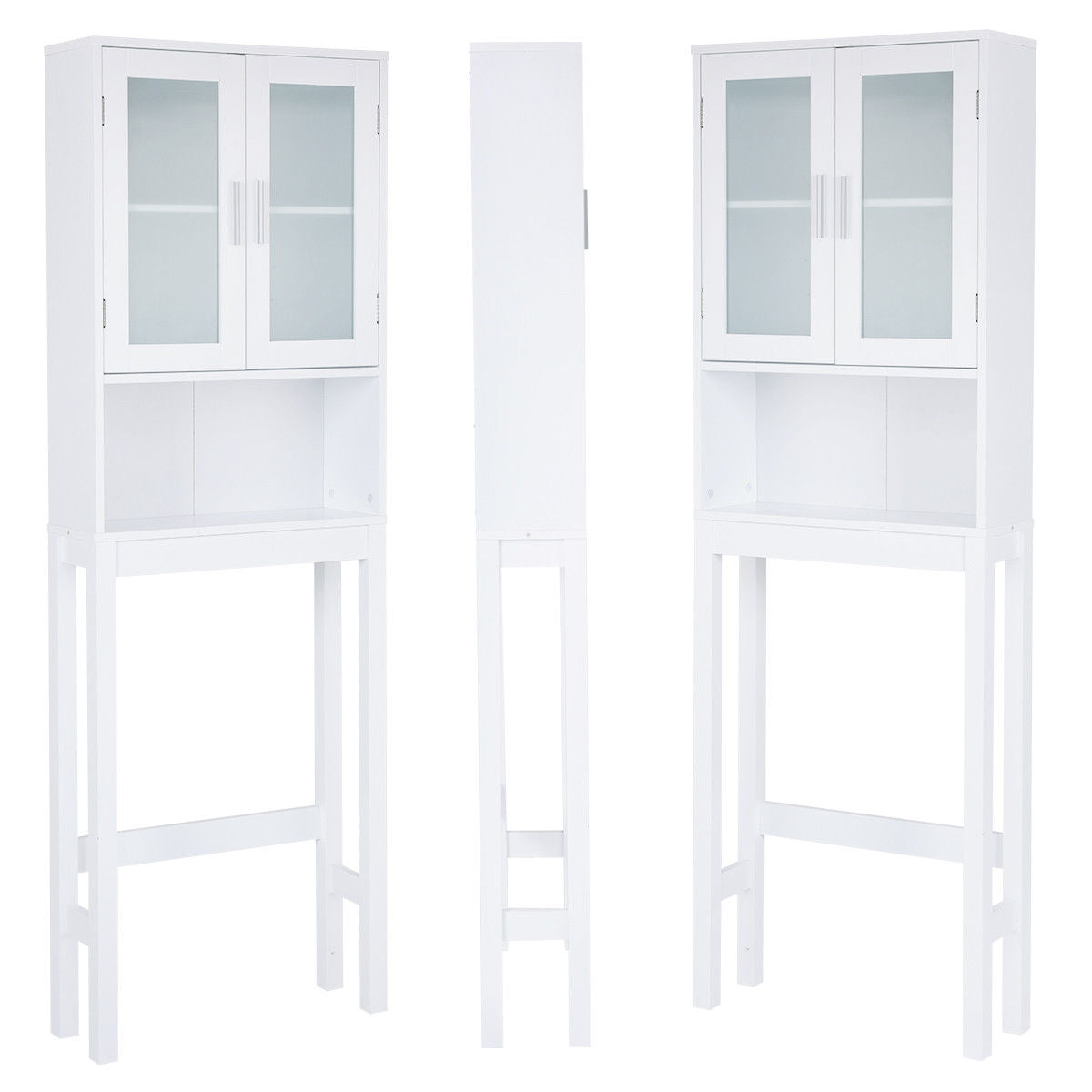 Over-the-Toilet Wooden Storage Cabinet with Tower Rack